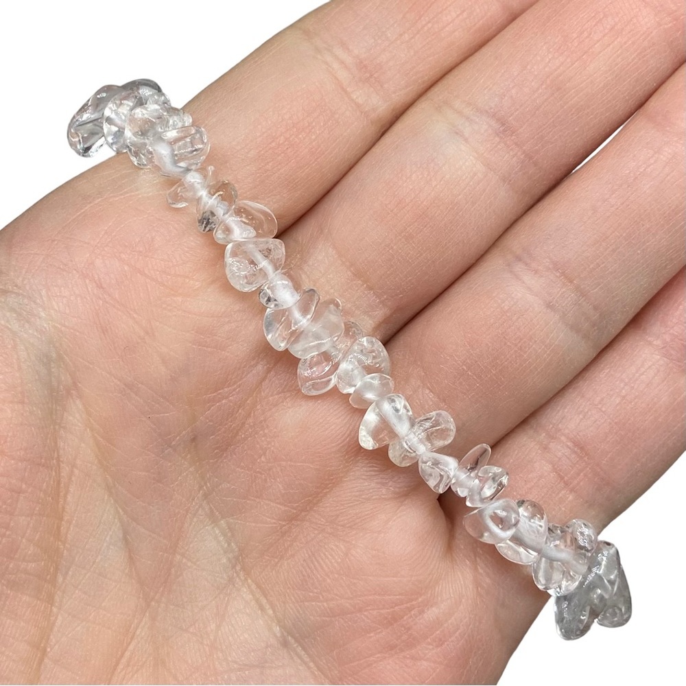 Clear Quartz Gemstone Chips Beaded Stretch Bracelet Natural Stone Crystal Boho - Picture 5 of 5